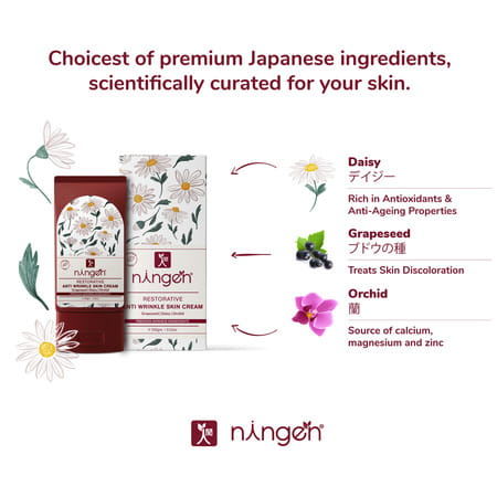 Ningen Restorative Anti-Wrinkle Skin Cream Grapeseed Daisy Orchid Extracts Reduces Wrinkles 100g