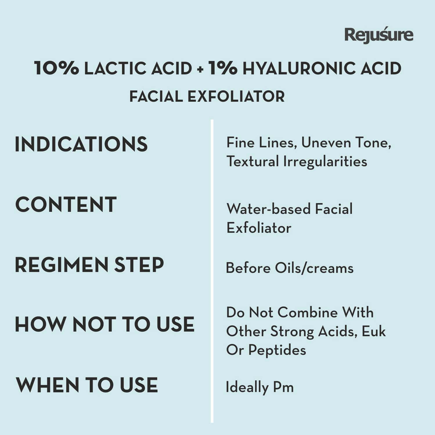 Buy REJUSURE LACTIC ACID 10 + HYALURONIC ACID 1 FACIAL EXFOLIATOR