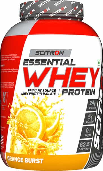 Scitron Essential Whey Protein (24G Protein, 5G Bcaas, 62.5 Servings, Post-Workout)|Orange Burst|2Kg