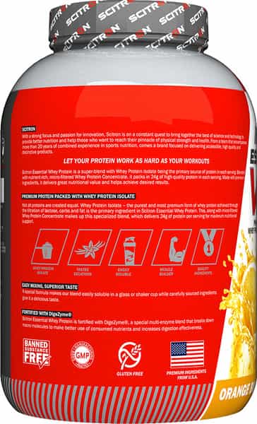 Scitron Essential Whey Protein (24G Protein, 5G Bcaas, 62.5 Servings, Post-Workout)|Orange Burst|2Kg