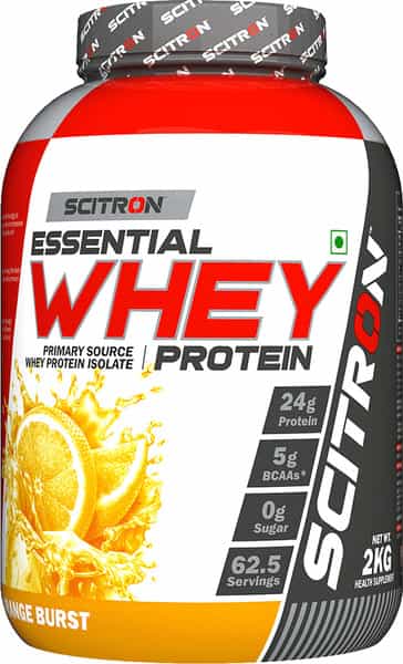 Scitron Essential Whey Protein (24G Protein, 5G Bcaas, 62.5 Servings, Post-Workout)|Orange Burst|2Kg