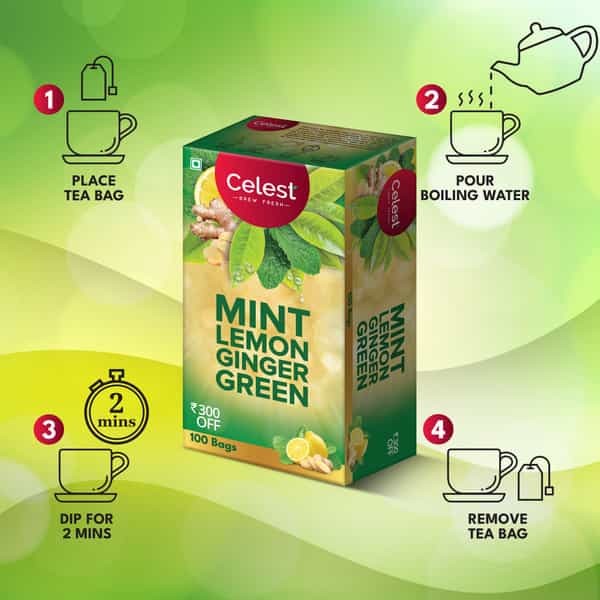 Celest Green Tea 100 Bags - Ginger | Mint & Lemon