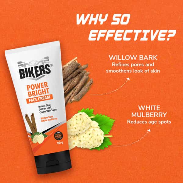 Biker's Power Bright Men Face Cream With Willow Bark And White Mulberry | Provides Glow (80 Gm)