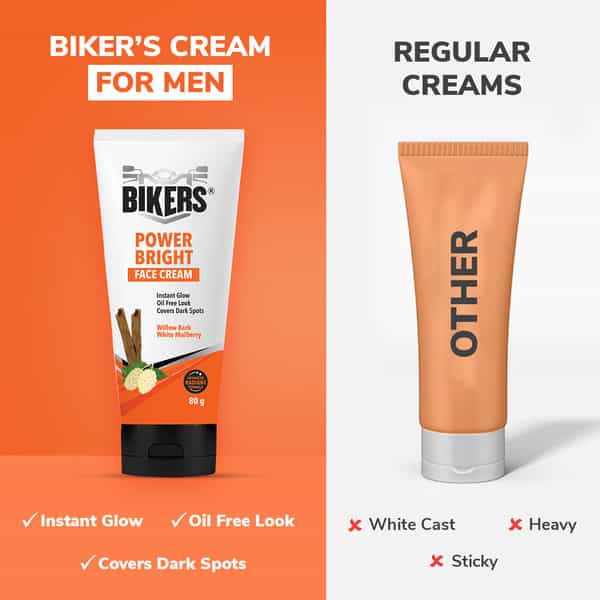 Biker's Power Bright Men Face Cream With Willow Bark And White Mulberry | Provides Glow (80 Gm)