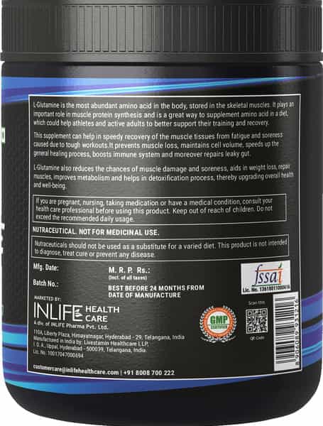 Inlife Micronized L - Glutamine Powder Supplement 300 Grams Unflavoured