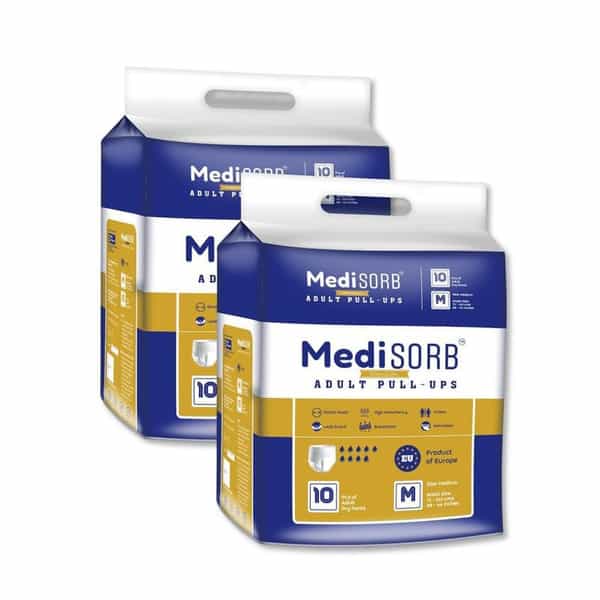 Medisorb Adult Diaper Pants Medium | Pull-Ups | Elastic Waist Size 71-110 Cm | 10 Piece | Pack Of 2