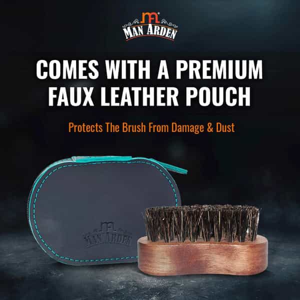 Man Arden 100% Boar Bristle Beard Brush With Hand Crafted Premium Wood Handle With Leather Pouch