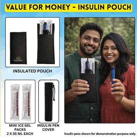 Outer Woods Insulin Cooler Pouch With 2 Mini Ice Gel Packs | 3+ Hrs Cooling | Insulin Pouch - Black