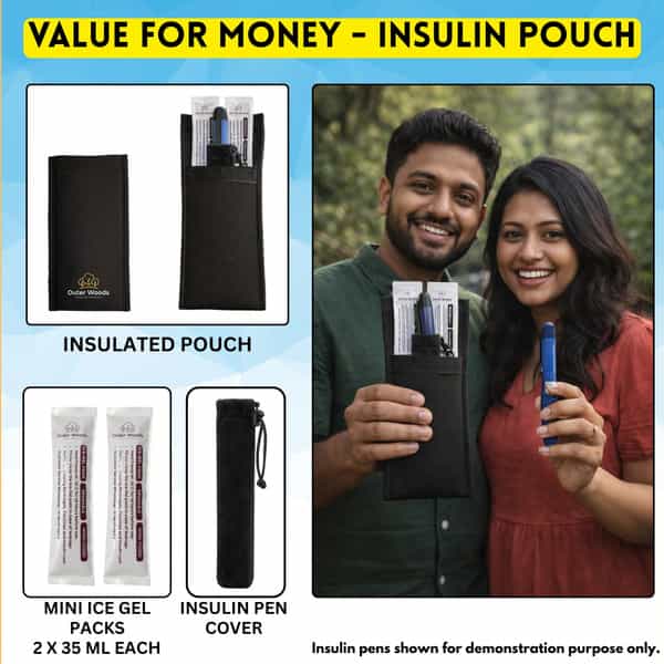 Outer Woods Insulin Cooler Pouch With 2 Mini Ice Gel Packs | 3+ Hrs Cooling | Insulin Pouch - Black
