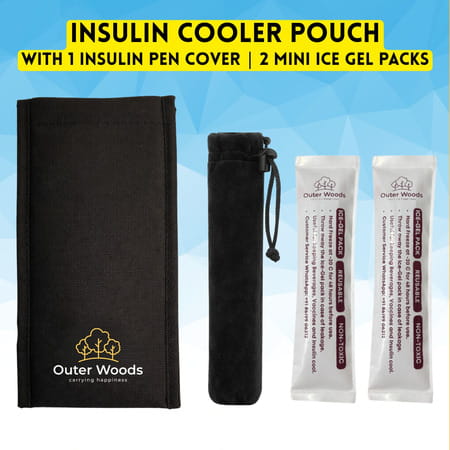 Outer Woods Insulin Cooler Pouch With 2 Mini Ice Gel Packs | 3+ Hrs Cooling | Insulin Pouch - Black