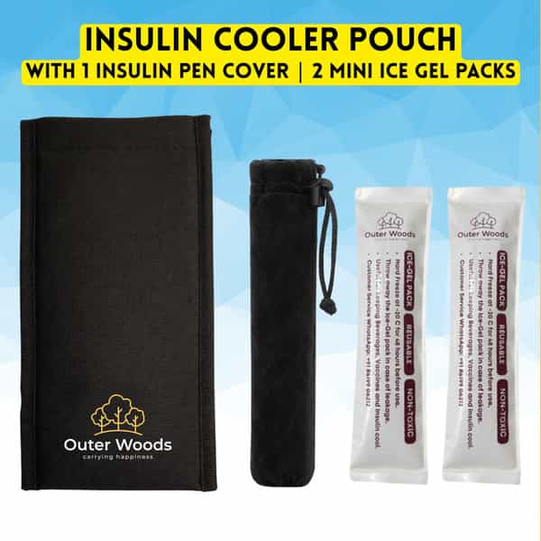 Outer Woods Insulin Cooler Pouch With 2 Mini Ice Gel Packs | 3+ Hrs Cooling | Insulin Pouch - Black