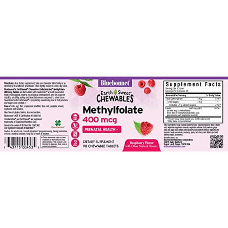 Bluebonnet Methylfolate 400 Mcg Chewable Tablets | 90 Count
