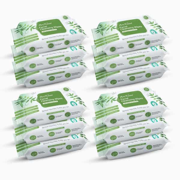 Arokleen Natural Daily Cleansing Facial Wet Wipes With Neem & Tea Tree- 360 Wipes | Pack Of 12