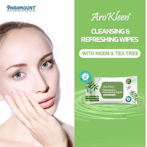 Arokleen Natural Daily Cleansing Facial Wet Wipes With Neem & Tea Tree- 360 Wipes | Pack Of 12