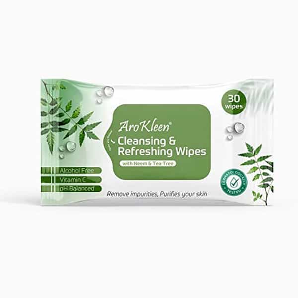 Arokleen Natural Daily Cleansing Facial Wet Wipes With Neem & Tea Tree- 360 Wipes | Pack Of 12
