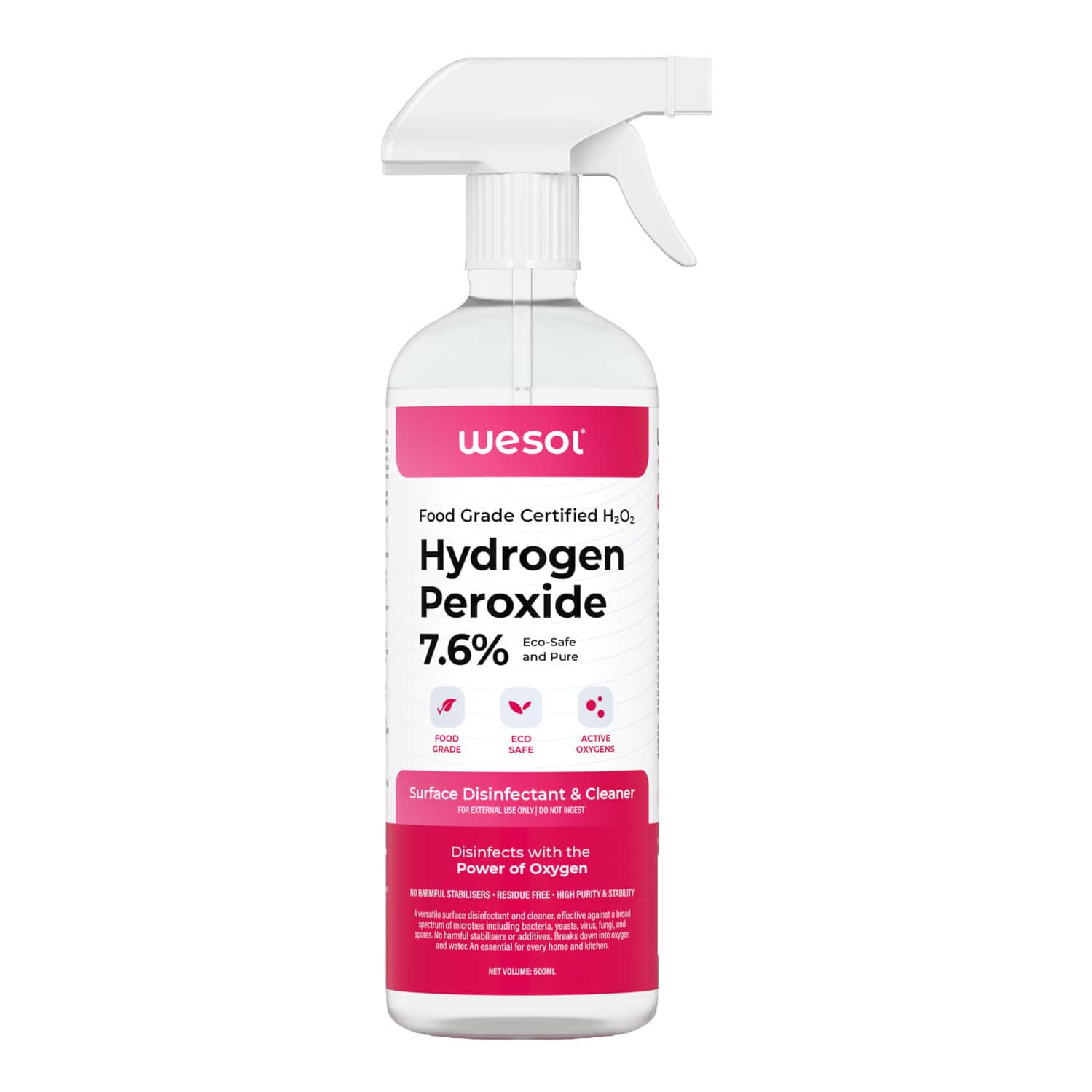 Wesol Food Grade Hydrogen Peroxide 7% Surface Cleaner Spray 500 Ml
