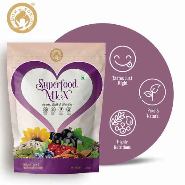 Mom & World Superfood Mix Seeds Nuts & Berries Natural Taste & Optimum 3 No Butter Oil 200 G