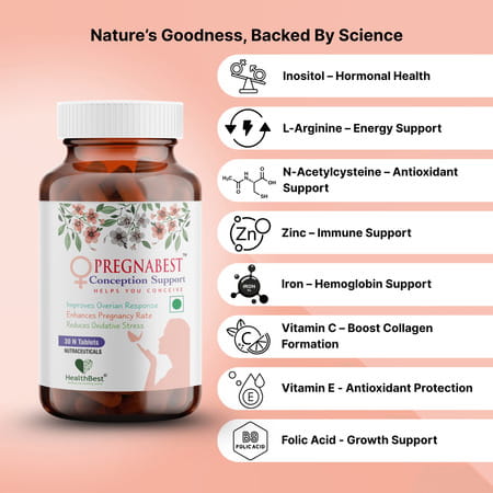 Healthbest Pregnabest Conception Support Fertility Supplement For Women - 30 Tablets