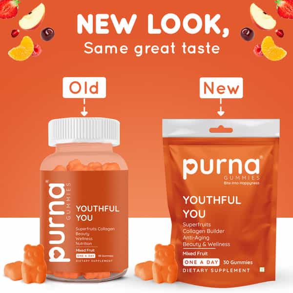 Purna Superfruits Collagen Mixed Fruit Flavor Gummies For Hair And Skin 30 Day Pack