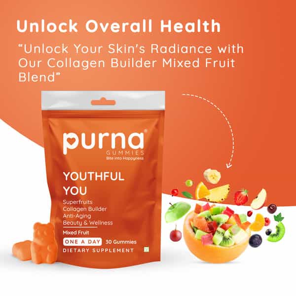 Purna Superfruits Collagen Mixed Fruit Flavor Gummies For Hair And Skin 30 Day Pack