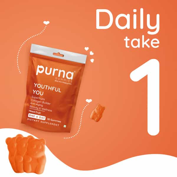 Purna Superfruits Collagen Mixed Fruit Flavor Gummies For Hair And Skin 30 Day Pack