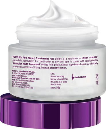 Lotus Herbals Youthrx Anti-Ageing Transforming Gel Cream Spf 20 Pa+++ Preservative Free - 50 G