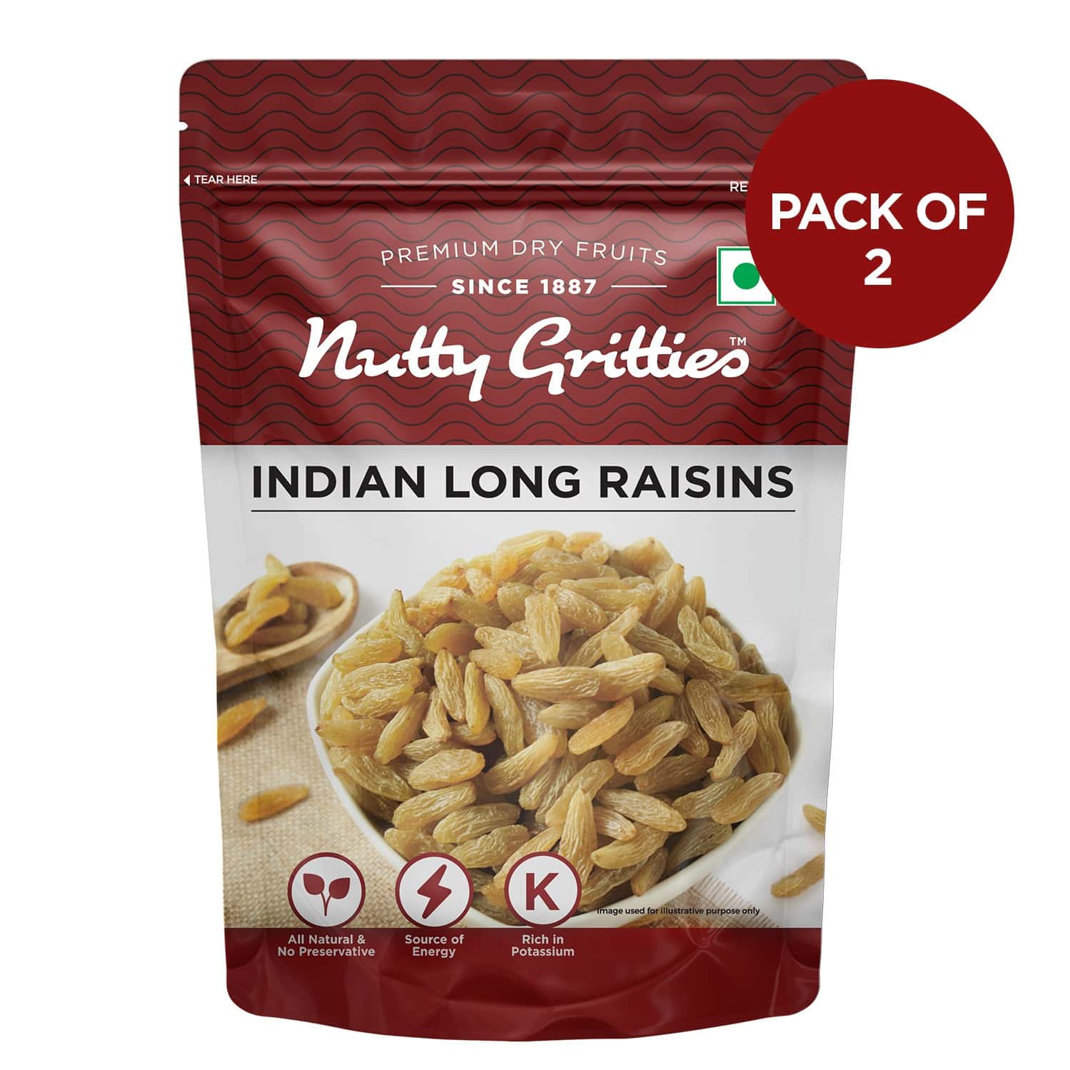 Nutty Gritties Indian Long Raisins - 400g (2 Pack Of 200g Each)