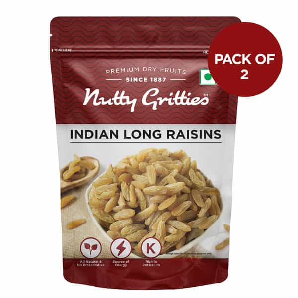 Nutty Gritties Indian Long Raisins - 400G (2 Pack Of 200G Each)