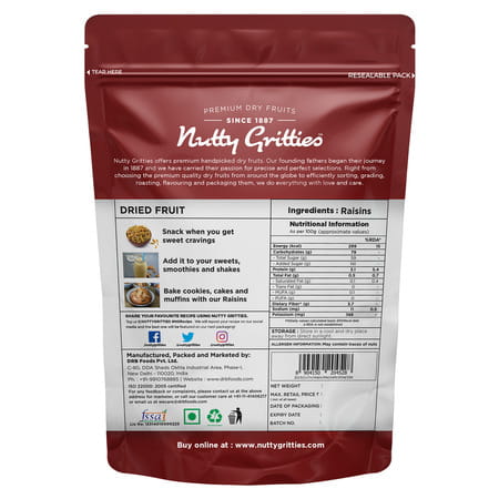 Nutty Gritties Indian Long Raisins - 400g (2 Pack Of 200g Each)