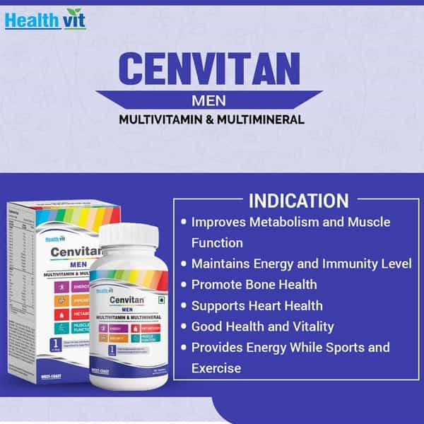 Healthvit Cenvitan Men Multivitamin & Multimineral With 24 Nutrients -60 Tablets