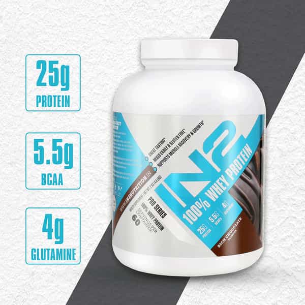 In2 100% Whey Protein (Rich Chocolate 2Kg) 25G Protein 5.5G Bcaas 4G Glutamine