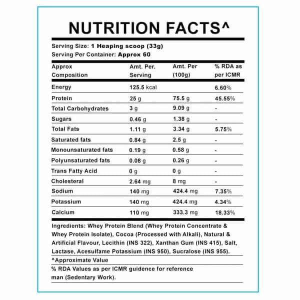 In2 100% Whey Protein (Rich Chocolate 2Kg) 25G Protein 5.5G Bcaas 4G Glutamine