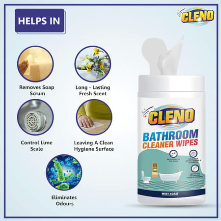 Cleno Bathroom Cleaner Wet Wipes For Shower/ Wash-Basin/Floor - 50 Wipes (Pack Of 2)