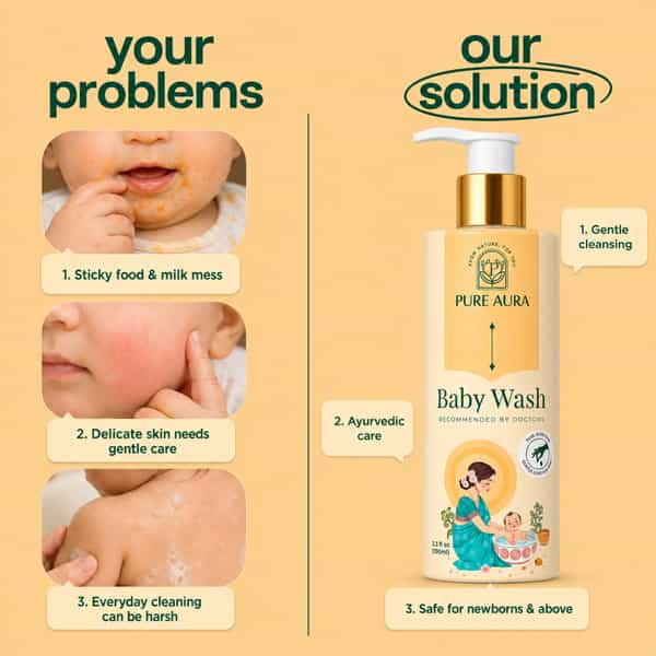 Pure Aura Baby Body Wash Ayurvedic Baby Wash With 12 Natural Herbs 200Ml Pack Of 2