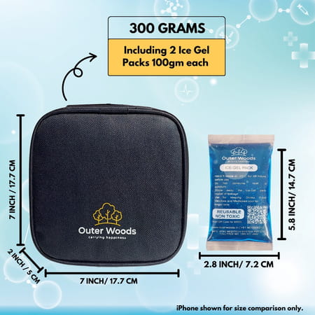Outer Woods Insulin Cooler Bag With 2 Ice Gel Packs &Glucometer Pocket | 6+ Hrs Cooling - Black