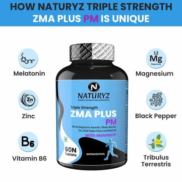 Naturyz Triple Strength Zma Plus Pm With Melatonin | Magnesium | Zinc | Tribulus - 60 Tablets
