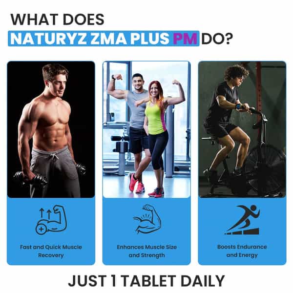 Naturyz Triple Strength Zma Plus Pm With Melatonin | Magnesium | Zinc | Tribulus - 60 Tablets