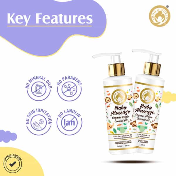 Mom & World Baby Massage Pure Organic Virgin Coconut Oil Cold Pressed No Mineral Oil 200 Ml