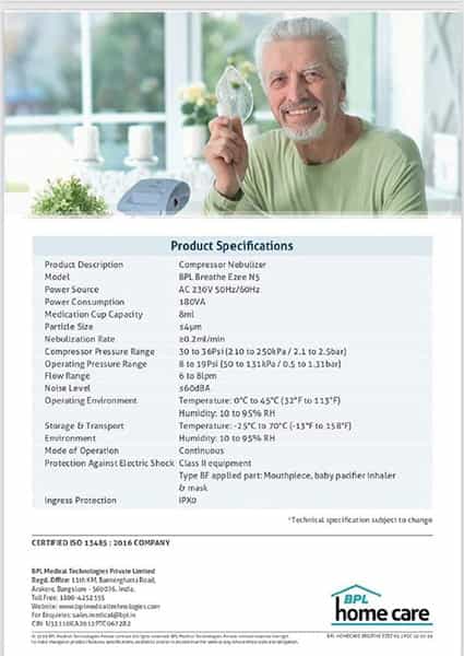 Bpl Breathe Ezee N5 Compressor Nebulizer