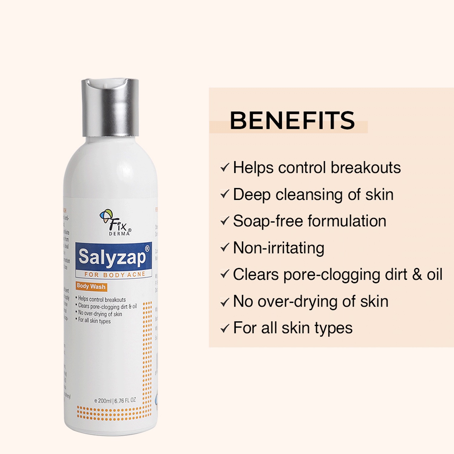 Buy FIXDERMA SALYZAP ACNE BODY WASH 200ML Online & Get Upto 60 OFF at