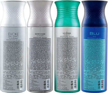 Ajmal Silver Shade & Evokesilver Edition & Raindrops & Blu Deo - For Men (200 Ml Pack Of 4)