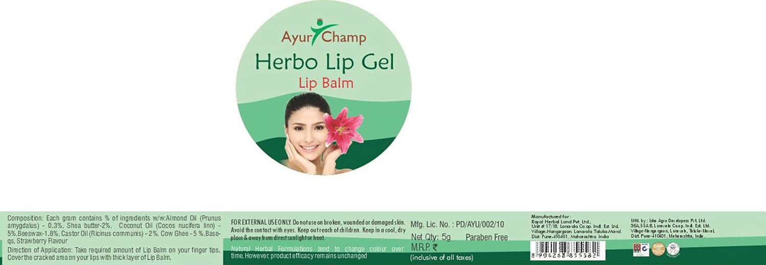 Buy AYUR CHAMP LIP BALM LIP GEL WITH STRAWBERRY FLAVOUR 5GMS PACK