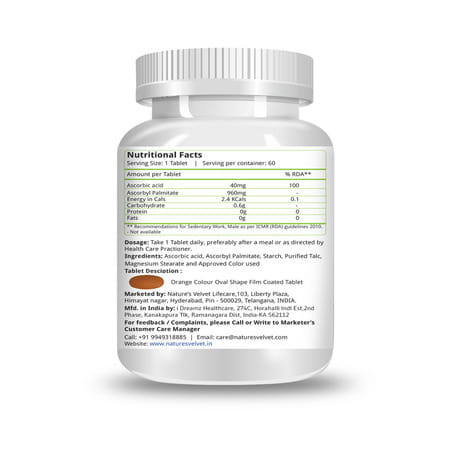 Natures Velvet Vitamin C 1000mg | 60 Tablets