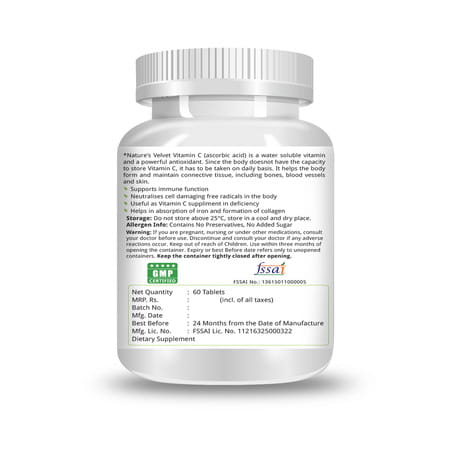 Natures Velvet Vitamin C 1000mg | 60 Tablets