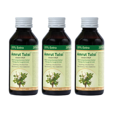 Amrut Tulsi Cough Syrup |For Cough And Throat Irritation | Alcohol Free |- 120 Ml (Pack Of 3)