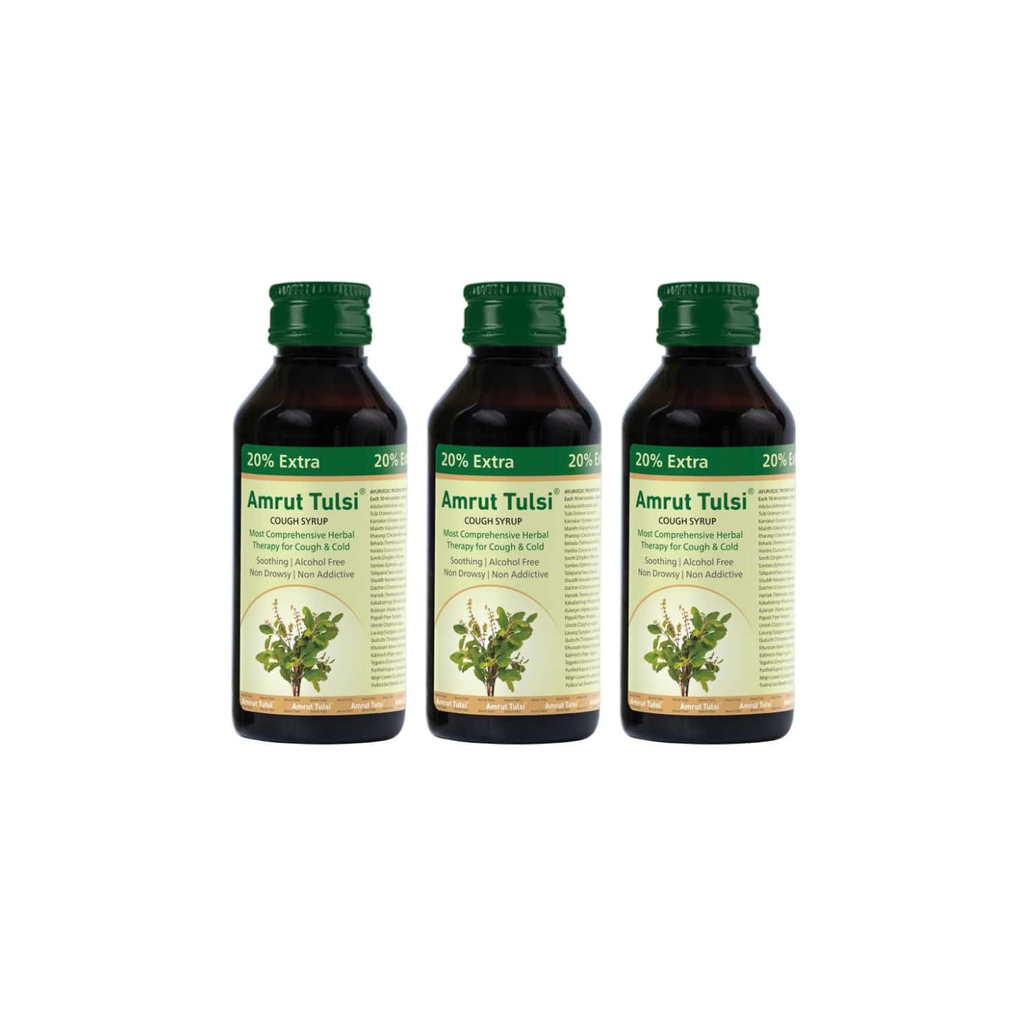 Amrut Tulsi Cough Syrup |for Cough And Throat Irritation | Alcohol Free |- 120 Ml (pack Of 3)