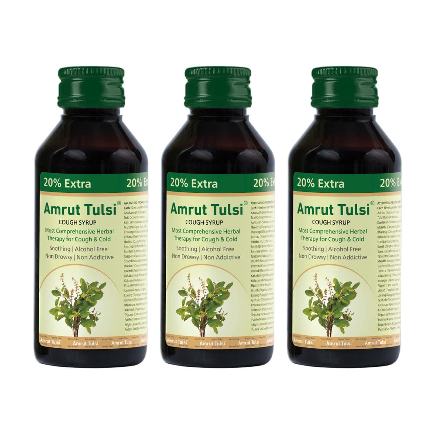 Amrut Tulsi Cough Syrup |for Cough And Throat Irritation | Alcohol Free |- 120 Ml (pack Of 3)