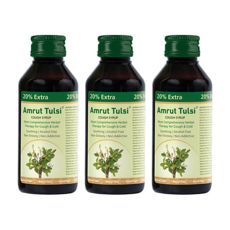 Amrut Tulsi Cough Syrup |For Cough And Throat Irritation | Alcohol Free |- 120 Ml (Pack Of 3)
