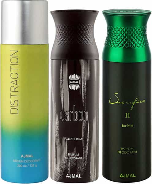 Ajmal 1 Distraction Unisex 1 Ajmal Carbon Men 1 Sacrifice Ii Men Deodorant Combo Pack Of 3- 600Ml