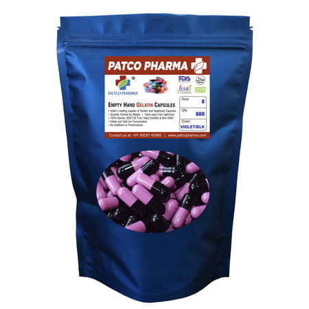 Patco Pharma - Size 0 Black/Violet Empty Gelatin Pill Capsule|Diy Powder Filling (Pack Of 500)